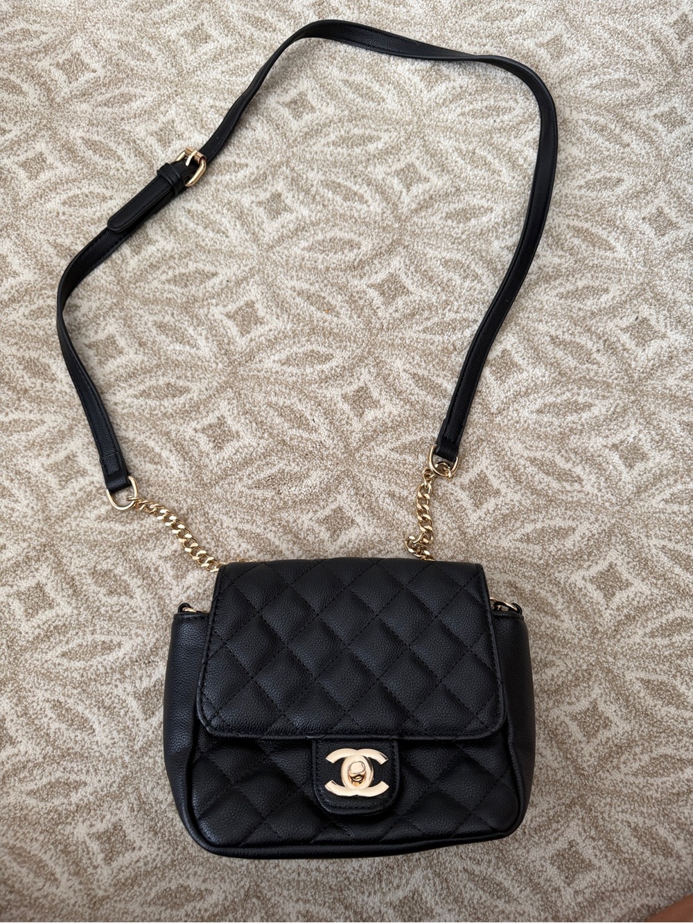 Black Quilted Crossbody with Gold